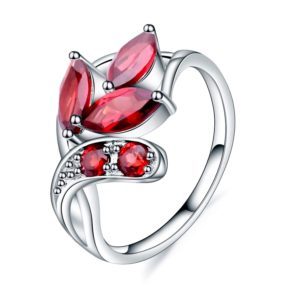 5 Stone Garnet Ring in Solid Sterling Silver